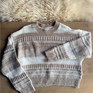 Beige and White Striped Sweater